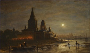 NIGHT PROCESSION IN YAROSLAVL Alexey Bogolyubov cityscape city views Peinture à l'huile